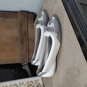 Tod's Women's Silver White Leather Suede Ballerina Flats Sporty Luxury Designer